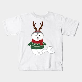 Happy Pet Mermaid in Ugly Christmas Sweaters Kids T-Shirt